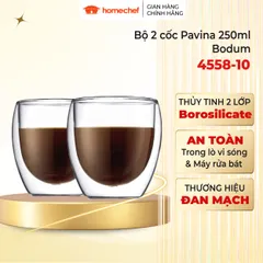Bộ 2 Cốc Thủy Tinh Giữ Nhiệt 2 Lớp Bodum Pavina 4558-10 - Dung Tích 250ml, Chất Liệu Borosilicate, Thiết Kế Hiện Đại