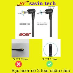 Sạc Laptop Acer 2,37A 65W Chân Nhỏ 3.0*1.1mm - Phụ Kiện Chính Hãng Bảo Hành 12 Tháng, Chất Lượng Cao