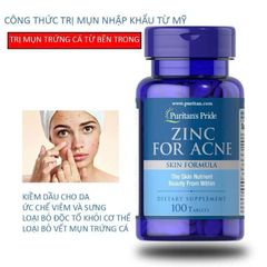 Viên Uống Bổ Sung Kẽm Puritan's Pride 100v - Hỗ Trợ Giảm Mụn, Cải Thiện Da, Tăng Cường Sức Khỏe Làn Da, Vitamin A, C, E, B-6