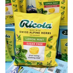 [1 Gói 105 viên] Kẹo RICOLA LEMONMINT không đường của Mỹ - Chanh Bạc Hà ngậm ho