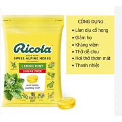 [1 Gói 105 viên] Kẹo RICOLA LEMONMINT không đường của Mỹ - Chanh Bạc Hà ngậm ho