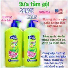 Sữa tắm gội Suave Kids 532ml - Hương Dưa Hấu/ hương táo