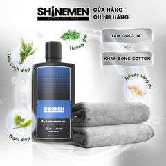 Combo Sữa Tắm Gội Rửa Mặt 3 trong 1 SHINEMEN cho Nam - Hương Nước Hoa AWA-AMOR 300ml & Khăn Cotton Siêu Mềm Mại