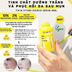 Tinh Chất Tia'm Vita B3 Source 40ml - Serum Làm Sáng & Phục Hồi Da Dầu, Mụn, Nhạy Cảm với 10% Niacinamide & 2% Alpha Arbutin