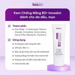 Kem Chống Nắng Innoskin B3+ Nano SPF50+ PA++++ 50ml - Nâng Tone Da, Kiềm Dầu, Chống Nắng Tối Ưu, Phù Hợp Da Dầu Hỗn Hợp