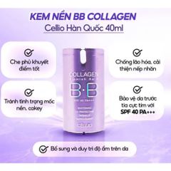 Kem Nền BB Collagen Cellio Hàn Quốc 40ml - Dưỡng Ẩm, Chống Nắng SPF40 PA+++ - Che Phủ Tự Nhiên, Làn Da Rạng Rỡ
