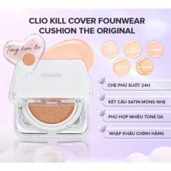 Phấn Nước Clio Kill Cover Founwear Cushion 15g - Nền Mỏng Nhẹ Che Phủ Hoàn Hảo có Lõi Refill, Chống Nắng SPF50+, Phù Hợp Mọi Loại Da