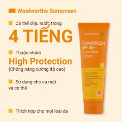 Kem Chống Nắng Toàn Thân Woolworths Everyday SPF50+ - Bảo Vệ Da Tối Ưu, Dưỡng Ẩm Nhẹ, Thấm Nhanh, Chống Nước 4 Giờ