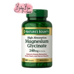[Bap Bo Shop] Viên bổ sung Magie hàm lượng cao, dễ hấp thu Magnesium Glycinate 240mg Nature's Bounty 180 viên