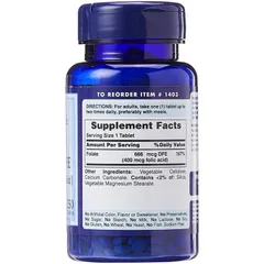 Viên Uống Bổ Sung Folic Acid 400 mcg Puritan's Pride Folate 666mg - Hỗ Trợ Ngăn Ngừa Thiếu Máu - 250 Viên Giúp Cải Thiện Sức Khỏe