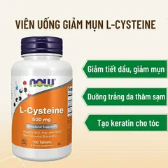 [Date 6/2027] Viên uống giảm mụn, dưỡng da, móng, tóc L-cysteine Now 500mg 389258