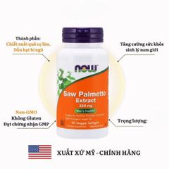 Viên uống Saw Palmetto Extract Now tăng sức khỏe tuyến tiền liệt đường tiết niệu, nội tiết, giảmrụng tóc - Bitho shop 389449