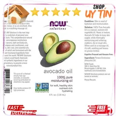 Dầu Bơ Dưỡng Ẩm 100% Nguyên Chất NOW Solutions 118ml - Tinh Dầu Bơ Dưỡng Da, Tóc, Làm Mịn, Chống Lão Hóa