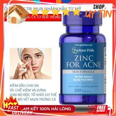 Viên Uống Bổ Sung Kẽm Giảm Mụn Zinc For Acne Puritan's Pride 100v - Hỗ Trợ Làm Đẹp Da và Cải Thiện Tình Trạng Mụn