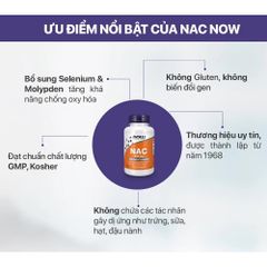 Viên uống NAC 600mg Now Foods Mỹ - Thải độc gan, giảm viêm hô hấp, hỗ trợ sức khỏe sinh sản, cải thiện chức năng miễn dịch