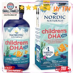 Children's DHA Xtra 880mg 60ml - Siro Omega-3 Tăng Cường Phát Triển Não Và Mắt Cho Trẻ Từ 1-6 Tuổi Nordic Natural Mỹ