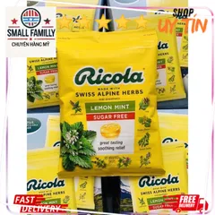 Kẹo Ngậm Thảo Mộc Không Đường Ricola Lemon Mint - Giúp Giảm Ho, Khổ Họng An Toàn Từ Thiên Nhiên, 105 Viên Mỹ