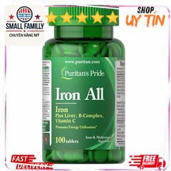 Viên Uống Bổ Sung Sắt Iron All Puritan's Pride - An Toàn Cho Phụ Nữ Mang Thai & Sau Sinh, Hỗ Trợ Ngăn Ngừa Thiếu Máu