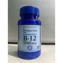 Viên uống Vitamin B12 Puritan's Pride 1500mcg - Bổ máu, tăng cường trí não, sức khỏe tim mạch và miễn dịch, 100 viên
