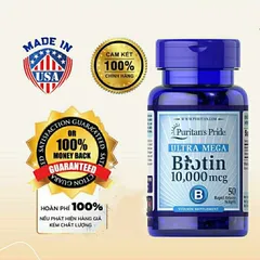 Viên uống Biotin Puritan's Pride 10000 mcg - Giảm rụng tóc, kích mọc tóc nhanh và đẹp, chăm sóc tóc khỏe mạnh