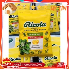 Kẹo Ngậm Thảo Mộc Không Đường Ricola Lemon Mint - Hỗ Trợ Dịu Cổ Họng Từ Thảo Dược Thiên Nhiên, 105 Viên Từ Mỹ