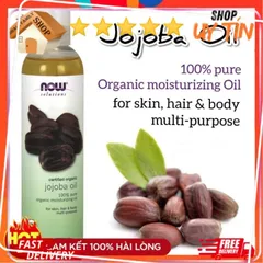 Dầu Jojoba Hữu Cơ Now Foods 15ml - Dưỡng Ẩm, Chống Lão Hóa Da, Phục Hồi Tóc Khô và Xơ, An Toàn Cho Da, Organic USDA
