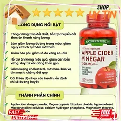 Viên / Kẹo giảm cân giấm táo, mỡ thừa Apple Cider Vinegar 1200mg 180 viên