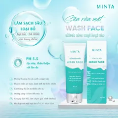 Sữa Rửa Mặt Minta Wash Face 100ml - Làm Sạch Dịu Nhẹ, Cấp Ẩm Chuyên Sâu, pH 5.5, Phù Hợp Mọi Loại Da, Dưỡng Da Tươi Sáng