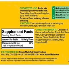 Viên uống Magnesium Nature Made 250mg 200 viên - Hỗ trợ thư giãn cơ, sức khỏe tim mạch, người hay mệt mỏi, người tập gym