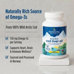 Dầu Gan Cá Tuyết Bắc Cực Nordic Naturals - Viên Uống 180 Viên Hỗ Trợ Tim Mạch và Miễn Dịch, Vị Chanh Ngon