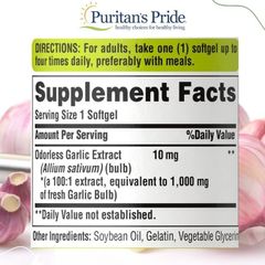 Viên uống tinh dầu tỏi không mùi Garlic Extract 1000mg 100 viên - Hỗ trợ tim mạch và cải thiện sức khỏe - Puritan's Pride