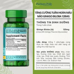 Viên uống bổ não Ginkgo Biloba 120mg Puritan's Pride - Hỗ trợ tuần hoàn não, tăng cường trí nhớ, giảm chóng mặt, đau đầu