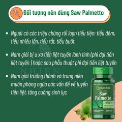 [Date 9/2028]Hỗ trợ đường tiết niệu và tuyến tiền liệt Saw Palmetto 450 mg Puritan’s Pride