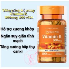 Puritan's Pride- Viên uống bổ sung vitamin K 100mcg 100 viên