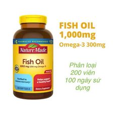 Dầu cá Nature Made Fish Oil 1000mg (300mg Omega-3) 200 viên hỗ trợ sáng mắt, tim mạch, huyết áp trí não