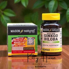 Viên Uống Bổ Não Mason Natural Ginkgo Biloba 60 Viên - Hỗ Trợ Tăng Cường Trí Nhớ và Tuần Hoàn Máu Não