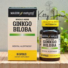 Viên Uống Bổ Não Mason Natural Ginkgo Biloba 60 Viên - Hỗ Trợ Tăng Cường Trí Nhớ và Tuần Hoàn Máu Não