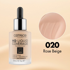 Kem Nền Catrice HD Liquid Coverage 24h SPF25 30ml - Che Phủ Tốt, Lâu Trôi, Mỏng Nhẹ, Phù Hợp Mọi Loại Da