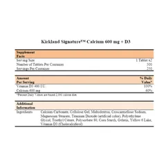 Viên uống bổ sung canxi Kirkland Signature 600mg + D3 - Bổ sung vitamin D cho xương chắc khỏe, 500 viên, sản phẩm chính hãng