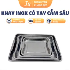 Khay inox có tay cầm sâu - Đồ gia dụng nhà bếp chất lượng cao, kích thước 40x60cm, tiện lợi cho việc nấu nướng và sắp xếp thực phẩm. (TV1475)