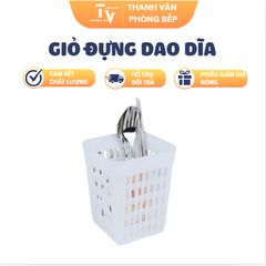 Giỏ Đựng Dao Dĩa - Đồ Gia Dụng Nhà Bếp Chất Lượng Cao, Màu Trắng, Nhựa PP, Kích Thước Tiện Dụng 10,7x10,7x13,8 cm (TV1386)