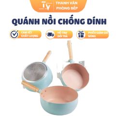 Quánh Nồi Chống Dính Màu Pastel Có Tay Cầm Gỗ - Dụng Cụ Nhà Bếp Đa Năng Cao Cấp TVKITCHEN 25x22cm (TV144)