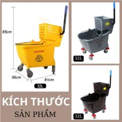 Xe vắt móp đơn 32L - Dụng cụ vệ sinh nhà bếp tiện ích - Chất liệu nhựa PP bền bỉ, màu sắc phong phú, dễ di chuyển (TV1374)