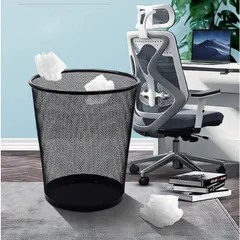 Thùng Rác Lưới Tròn Văn Phòng - Thiết Kế Hiện Đại, Chất Liệu Thép Sơn Tĩnh Điện, Màu Đen, Kích Thước Ø27 x Ø22 x 28.5 cm (TV1398)