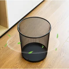 Thùng Rác Lưới Tròn Văn Phòng - Thiết Kế Hiện Đại, Chất Liệu Thép Sơn Tĩnh Điện, Màu Đen, Kích Thước Ø27 x Ø22 x 28.5 cm (TV1398)