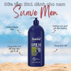Sữa Tắm Gội Xả Suave Men 3in1 1.18L - Gel Tắm Gội Cho Nam, Sạch Da, Mượt Tóc, Hương Thơm Nam Tính Lâu Dài