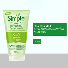Sữa Rửa Mặt Simple 150ml - Làm Sạch Dịu Nhẹ, Cấp Ẩm, Không Cồn & Hương Liệu - Phù Hợp Da Nhạy Cảm, Dưỡng Ẩm, Sáng Khỏe