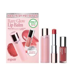 Set Son Dưỡng Môi Espoir Bare Glow Lip Balm 5 Pinch Rose + Son Tint Glaze Mini Ginger Peach - Bộ Chăm Sóc Môi Rạng Rỡ Hàn Quốc