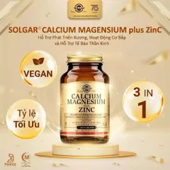 Viên bổ sung Solgar Calcium Magnesium Zinc 100 viên - Hỗ trợ xương, cơ và miễn dịch, hàng Mỹ chất lượng cao