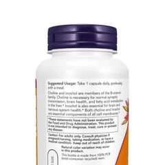 NOW Choline & Inositol 100 Viên - Hỗ Trợ Thần Kinh, Giảm Căng Thẳng, Tăng Cường Trí Nhớ, Hỗ Trợ Chuyển Hóa Chất Béo